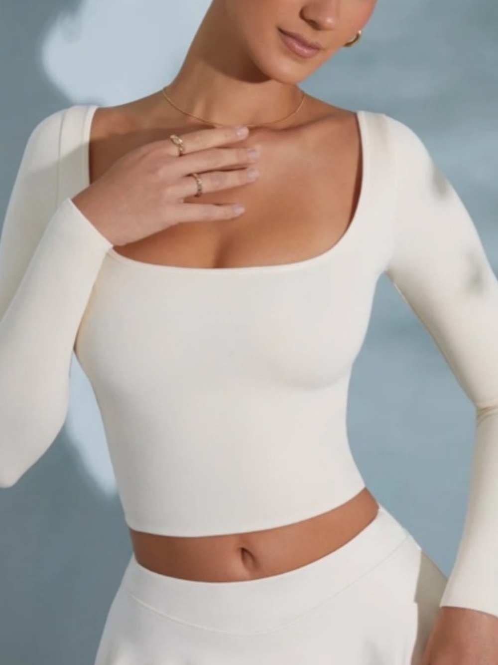 Oh Polly Rounded Square Neck Cropped Long Sleeve Top